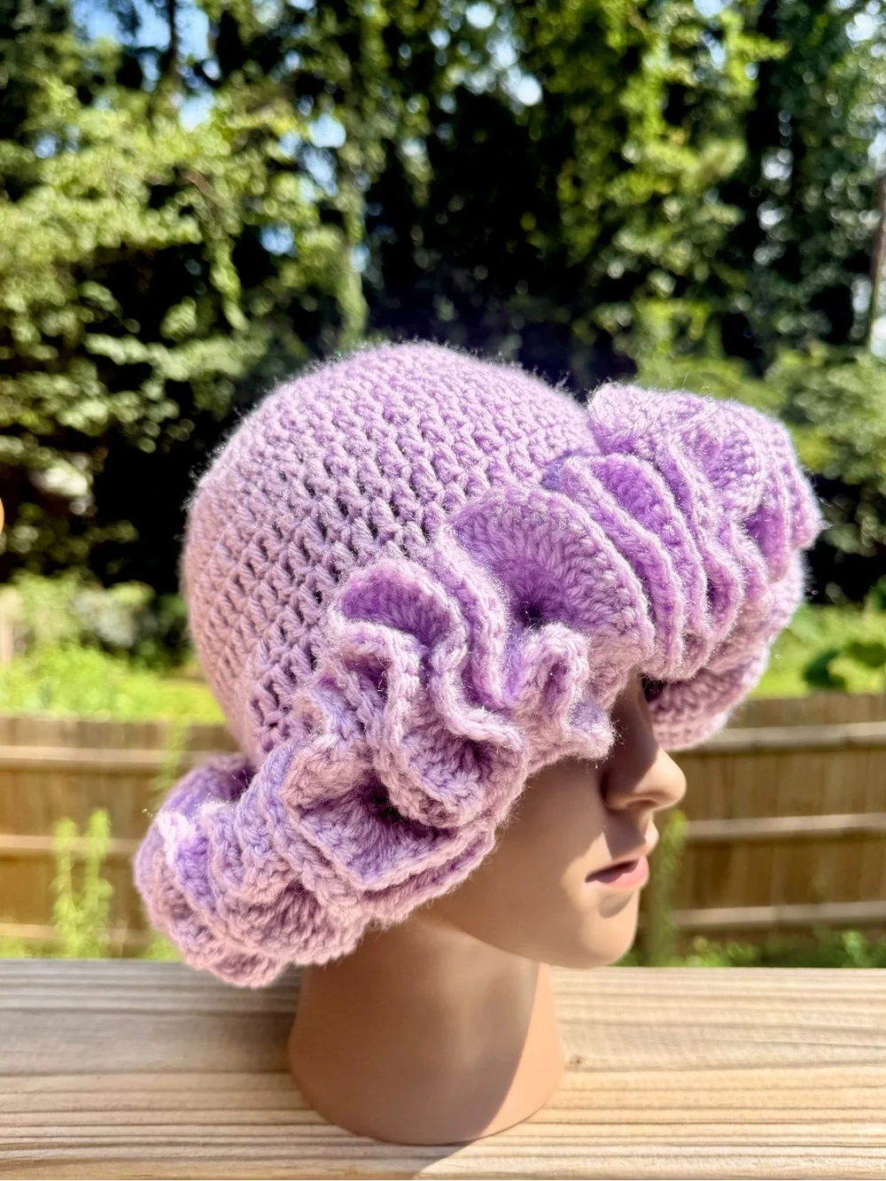 Lilac Purple Handmade Crochet Ruffle Hat
